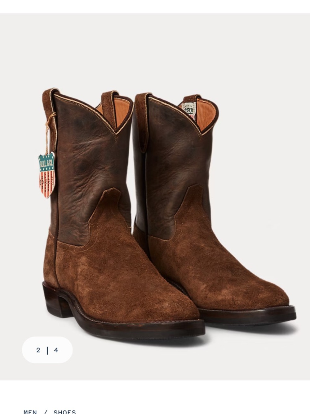 Ralph Lauren Double RL Roughout Brown Suede & Leather Western Boot - Picture 2 of 15